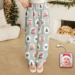 Custom Cute Photo Santa Christmas Green Tree Striped Pattern Sweatpants LM32 897419