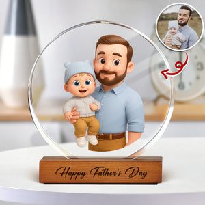 Custom 3D Catoon Photo Gift For Dad Round Acrylic Frame Block LM32 893653