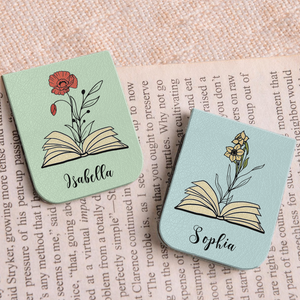 Custom Leather Birth Flower Leather Magnetic Bookmark For Book Lovers CH07 899518