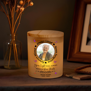 Custom Photo Always In Our Thoughts Memorial Glass Jar With LED Candle HO82 893822