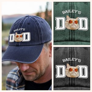 Custom Photo Dog Cat Dad Washed Denim Baseball Cap HA75 892466