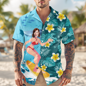 Custom Photo Girlfriend Surf Skateboard Tropical Floral Print Aloha Hawaii Shirt LM32 893485