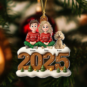 You & Me And The Dog Cozy Xmas Crew Acrylic Ornament Personalized Gift For Christmas HO82 900114