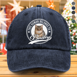 Custom Photo Human Belongs To Dog Cat Pet Washed Denim Baseball Cap HA75 892934