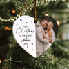 Custom Photo First Christmas as Mr & Mrs Heart shaped Ceramic Ornament Christmas Married Bauble Gift HO82 903424