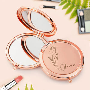 Custom Name Bridesmaids Flower Engraved Pocket Makeup Mirror LM32 893891
