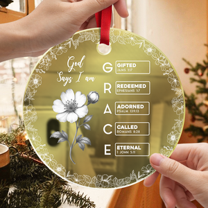 God Says I Am Name Letter In Bible Birth Flower Toile De Jouy Style - Personalized Mirror Ornament TH10 894875