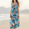 Custom Human Photo Hawaiian Style Women's V-Neck Cami Maxi Dress For Summer Beach Holiday HO82 893596