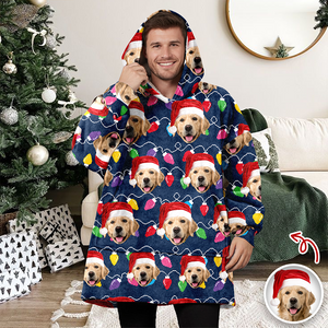 Custom Photo With Colorful Christmas Lights Hoodie Blanket For Dog Cat Lovers HA75 898288