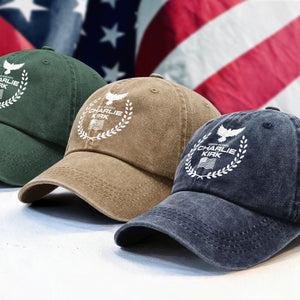 Charlie Kirk Memorial Washed Denim Baseball Cap LM32 65527