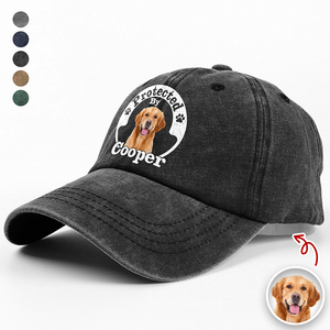 Protected By Human Dog Photo Ver 2 - Personalized Washed Denim Baseball Cap LM32 893953