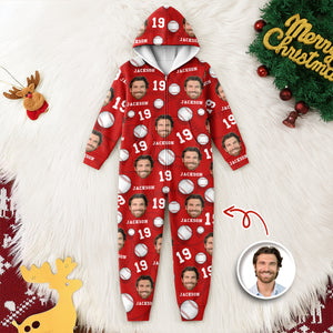 Custom Face Photo And Name Baseball Pattern Onesie Pajamas HO82 894966