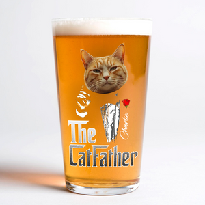 Custom Photo The Catfather Gentlemen Cat Print Beer Glass Personalized Gift For Dad HO82 893856