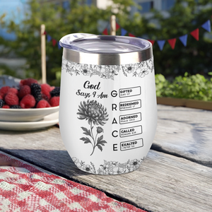 God Says I Am Name Letter In Bible Toile De Jouy Style - Personalized Wine Tumbler CH07 896826