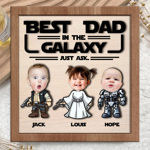 Custom Kid Photo Best Dad In The Galaxy Square Wooden Plaque With Stand LM32 893479