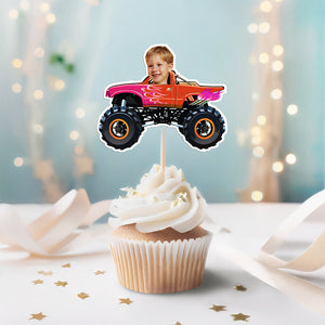 Custom Kid Face Riding Monster Truck Decoration Cupcake Toppers HA75 892008