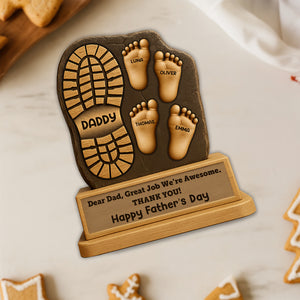 Dad And Kids Footsteps No Matter How Big We Get 2-Layer Standing Wooden Plaque Personalized Gift For Dad HO82 893852