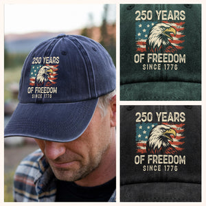 250 Years Of Freedom Since 1776 USA Bald Eagle America Flag Washed Denim Baseball Cap HA75 897380