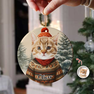 Custom Dog Cat Photo With Winter Outfits Ceramic Ornament Personalized Gift For Pet Lovers HO82 894932
