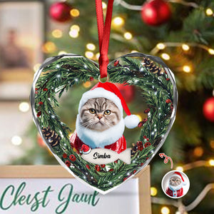 Custom Photo Cat Personalized Heart Shaped Glass Ornament For Christmas HA75 897470