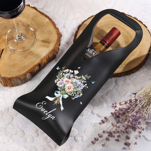 Custom Name Birthmonth Flower - Personalized Leather Wine Bag HA75 892914