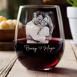 Custom Couple Portrait Photo Engraved Stemless Wine Glass, Gift For Valentine's Day, Wedding Anniversary HO82 900748