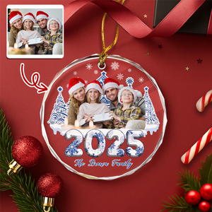 Custom Photo 3D Effect Family Toile De Jouy Christmas Trees For Family Glass Ornament LM32 895063