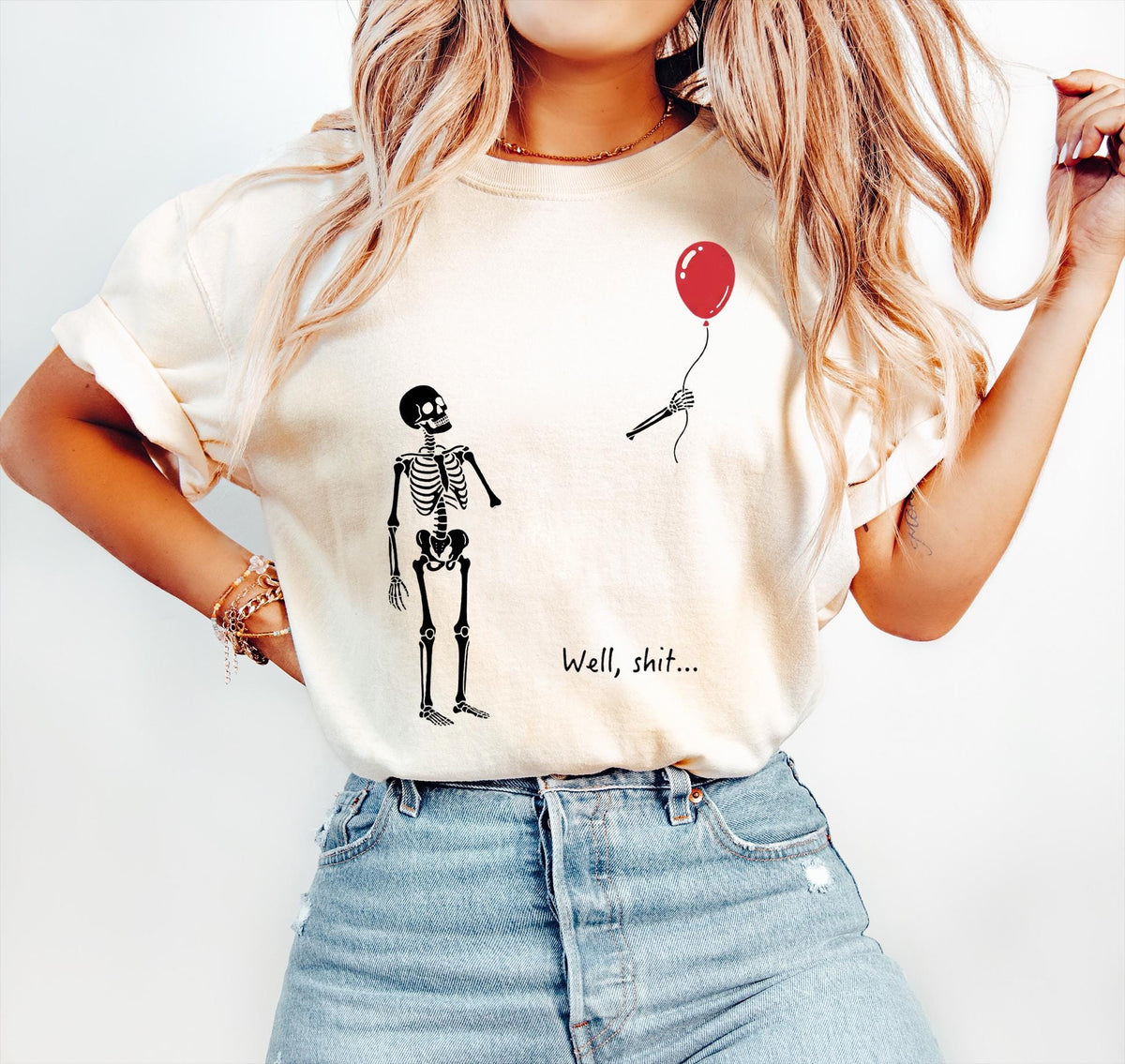 Skeleton Lost Balloon - Well Shit Funny Skeleton Comfort Shirt Dark Humor Halloween Shirt CH07 180422