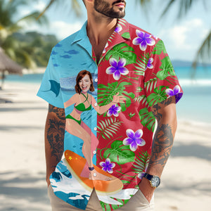 Custom Photo Girlfriend Surf Skateboard Tropical Floral Print Aloha Hawaii Shirt LM32 893485