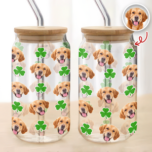 Custom Photo With Shamrock Leaf Glass Can With Lid TH10 898055