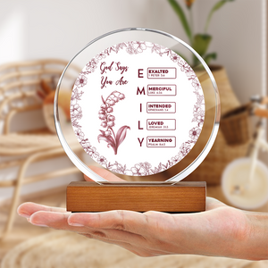 God Says I Am Name Letter In Bible Toile De Jouy Style Round Acrylic Frame Block HO82 894636