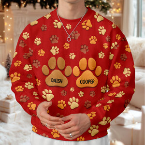 Personalized Custom Name On Paw 3D Effect Ugly Sweater For Dog Lover TH10 896453