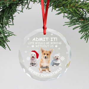 Custom Dog Cat Photo Life Would Be Boring Without Me Circle Glass Ornament CH07 896266