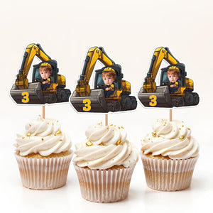 Custom Face Photo Excavator Lovers Cupcake Toppers Personalised Birthday Gift Party Decor HO82 893572