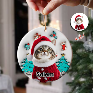 Custom Photo Cat I Am Santa 3D Inflated Effect Ceramic Ornament Personalized Gift For Cat Lovers HO82 894710