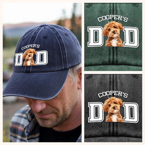 Custom Photo Dog Cat Dad Washed Denim Baseball Cap HA75 892466