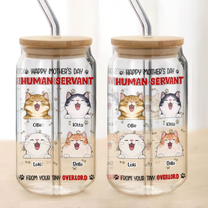 Happy Mother's Day Human Servant Funny Personalized Glass Can With Lid Gift For Cat Lovers CH07 895446