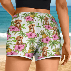 Custom Dog Cat Photo Tropical Pattern Woman's Beach Shorts Gift For Dog Cat Lovers HO82 894276