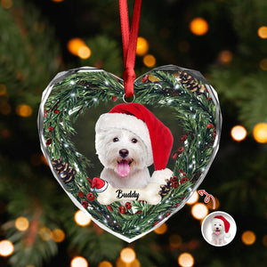 Custom Photo Dog Personalized Heart Shaped Glass Ornament For Christmas HA75 897468