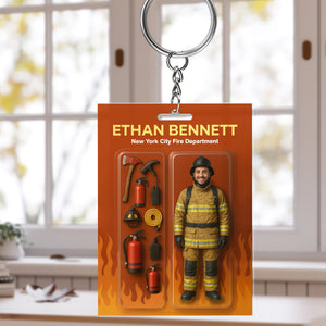 Custom Photo Firefighter Figure Acrylic Keychain Gift For Dad HO82 894218