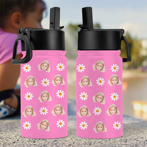 Custom Face Photo With Icon Back To School Water Bottle For Kid TH10 894245