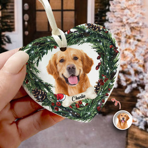 Custom Photo Dog Personalized Heart Shaped Ceramic Ornament For Christmas HA75 897464