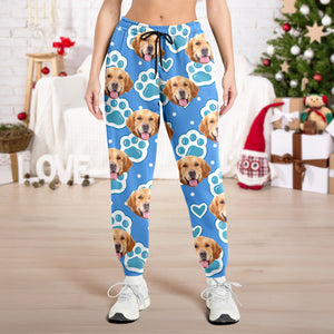 Custom Cute Dog Cat Face Pink Heart Pawprints Design Sweatpants LM32 897411
