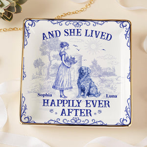 And She Lived Happily Ever After Dog Toile De Jouy Personalized Jewelry Dish LM32 893845