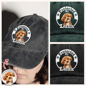 Protected By Human Dog Photo Ver 2 - Personalized Washed Denim Baseball Cap LM32 893953