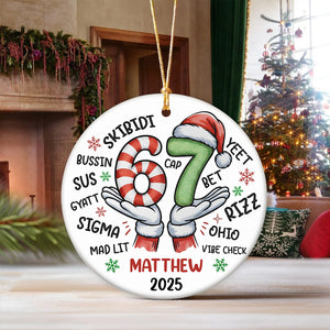Personalized Funny Kids Six Seven Christmas Ornament, Funny Teen Grandkid Ceramic Ornament HA75 898302