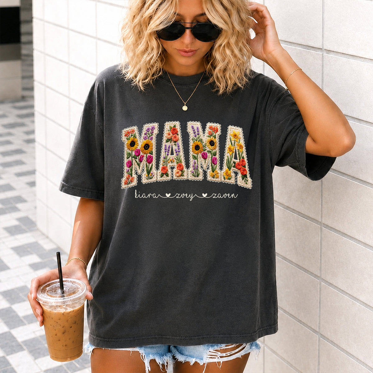 Custom Mama Shirt With Kids Names Faux Embroidery Effect Comfort Shirt HO82 903346