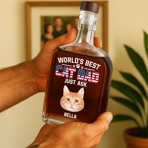 Custom Photo American Best Dog Dad - Personalized Whiskey Bottle HO82 894144