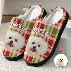 Custom Dog Photo Flannel Patten Slipper Xmas Gift For Dog Lovers CH07 896270