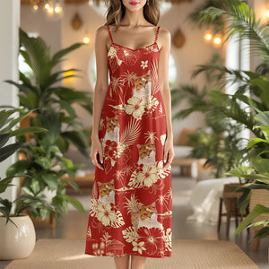 Custom Photo Aloha Hawaiian Cat Women's V-Neck Cami Maxi Dress HO82 893668